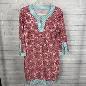 Cabana Life Shift Dress Red Geometric Print Womens Size XL Beach Resortwear